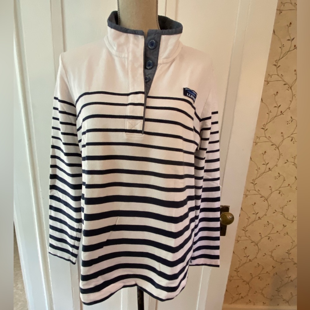 LL Bean Woman's Cotton Rugby Stripe Pullover, Size XL